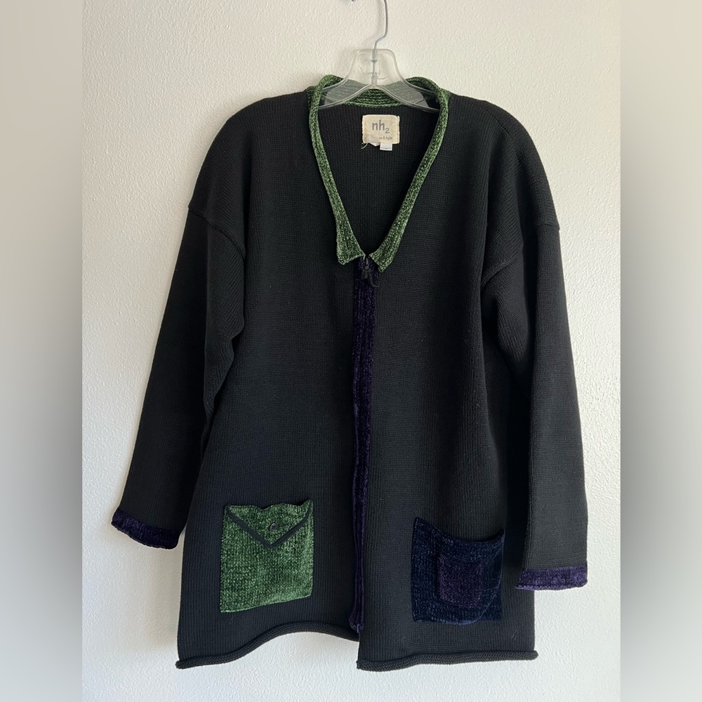 NH2 by Norma & Hyla Zip Front Hand Loomed Thick Velour Collar Pocket Sweater 2‎